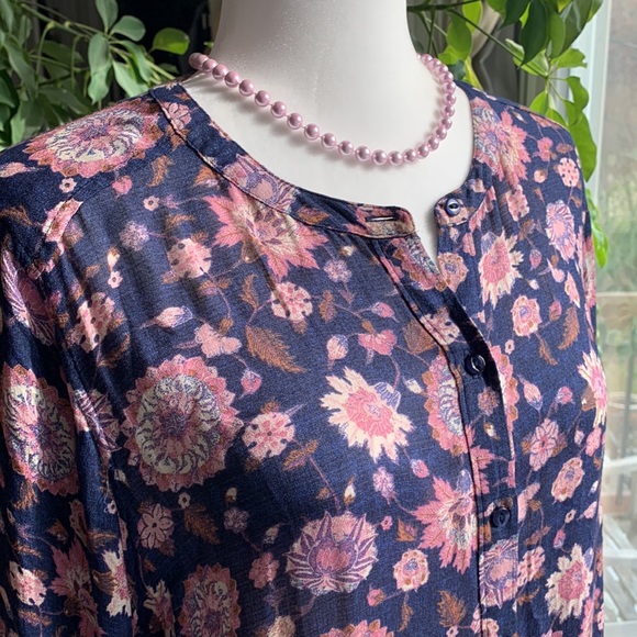Lucky Brand Boho Floral Top Blouse Sz M - Picture 1 of 12
